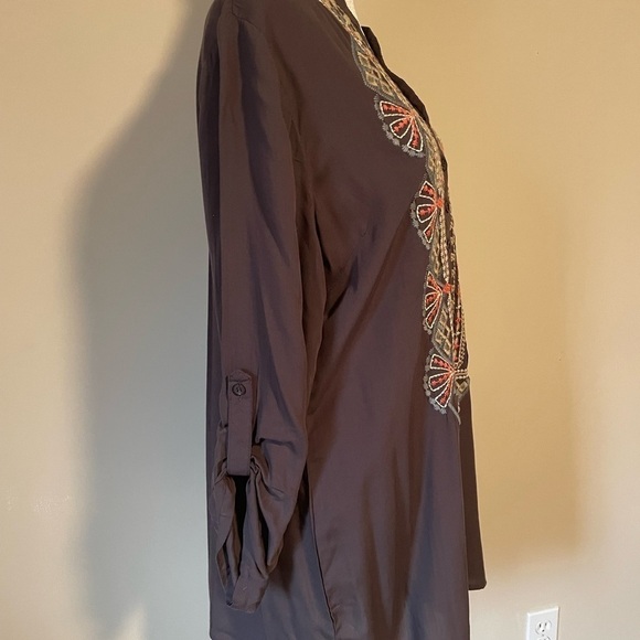 Luna Moon Womens Embroidered Gray Tunic Size Large Boho, oversized, festival - Picture 3 of 8